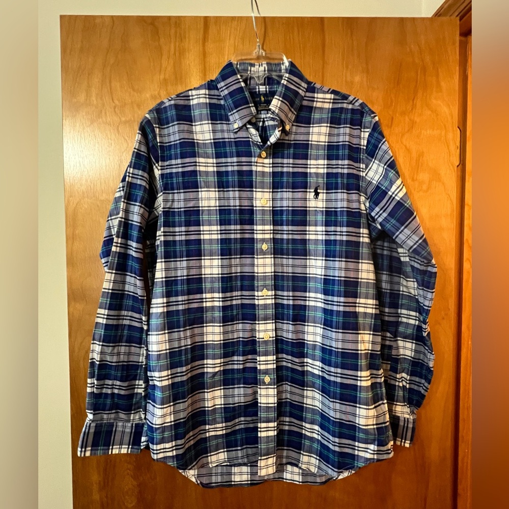 Ralph Lauren Classic Fit Performance Blue Plaid Button Down Shirt Men’s Small